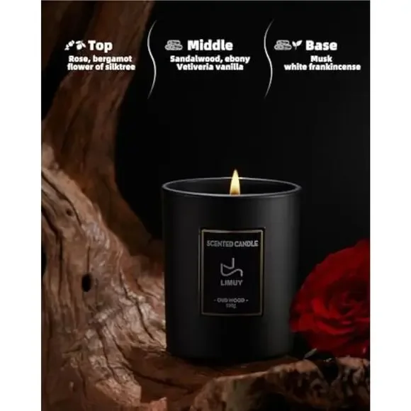 Premium Candles Black Scented Candles 50 Hour Burn Time Made with Soy 8oz S16 - Picture 2 of 6